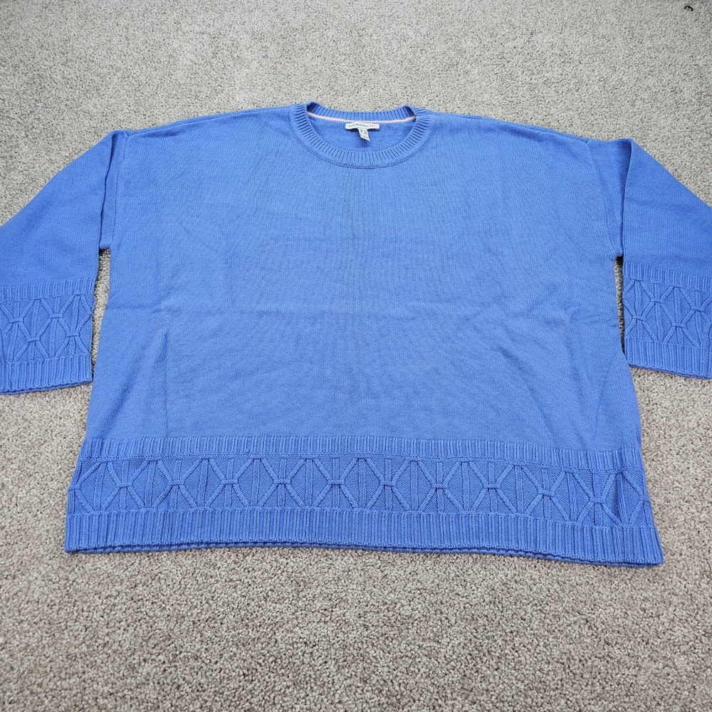 New‎ Isaac Mizrahi Live Nantucket Blue Cable Knit Trim Sweater Women 1X A465749